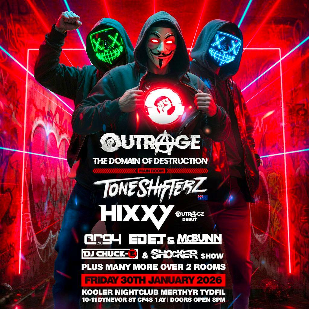 Outrage 'The Domain of Destruction' Ft. Toneshifterz & Hixxy at Kooler Nightclub