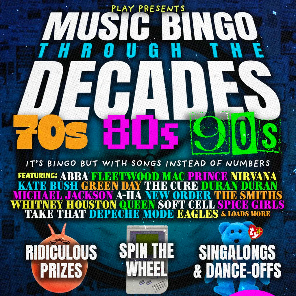 Music Bingo Through the Decades : 70s, 80s, 90s at PLAY