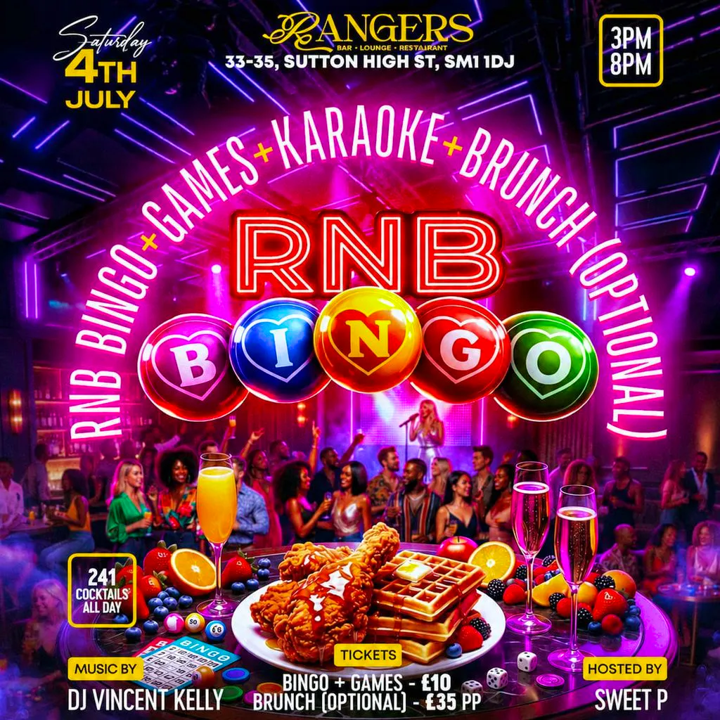RnB Bingo | Sutton SM1 1DJ at Ranger's Bar Lounge And Restaurant