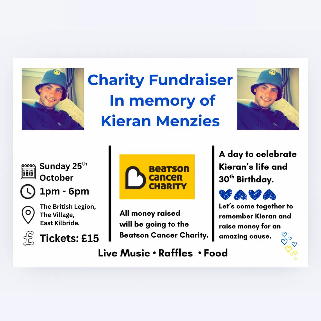 Beatson Cancer Charity fundraiser in memory of Kieran Menzies at Royal British Legion East Kilbride