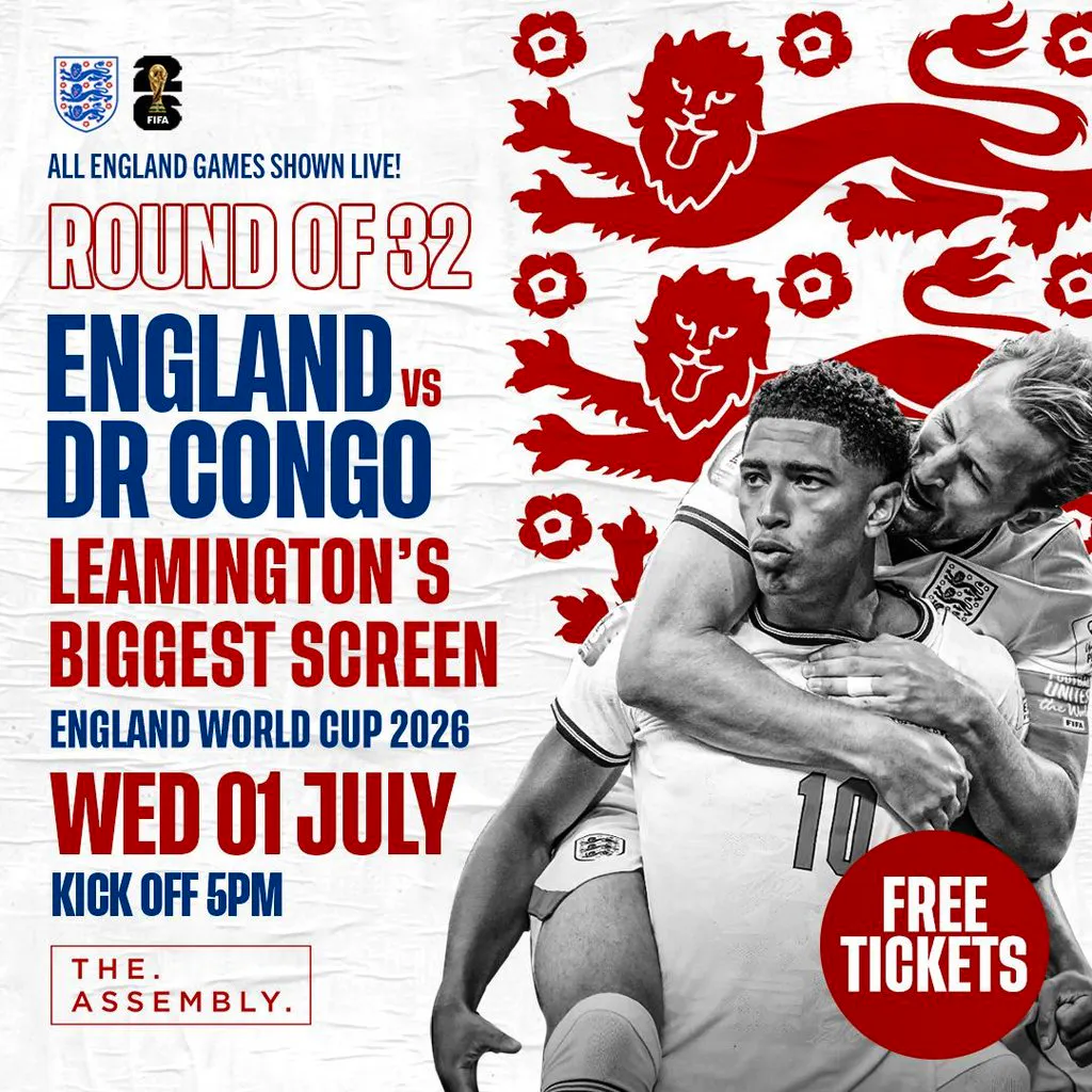 ENGLAND vs DR CONGO - Wednesday 01/07/26 - FREE ENTRY TICKETS at The Assembly Leamington