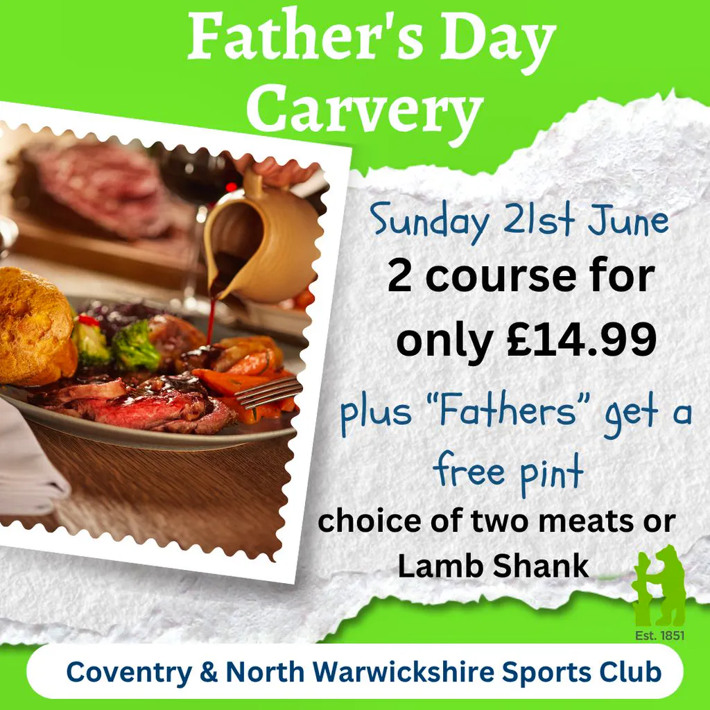 Fathers Day Carvery at Coventry And North Warwickshire Cricket Club