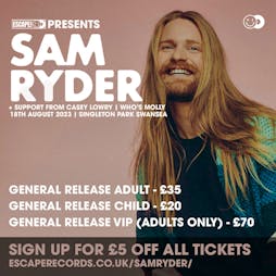 Sam Ryder Live at Singleton Park, Swansea Tickets | Singleton Park Swansea  | Fri 18th August 2023 Lineup