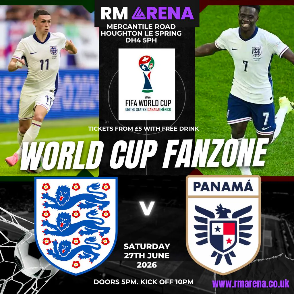 World Cup Fanzone: England V Panama 27th June 2026 at The Rainton Arena