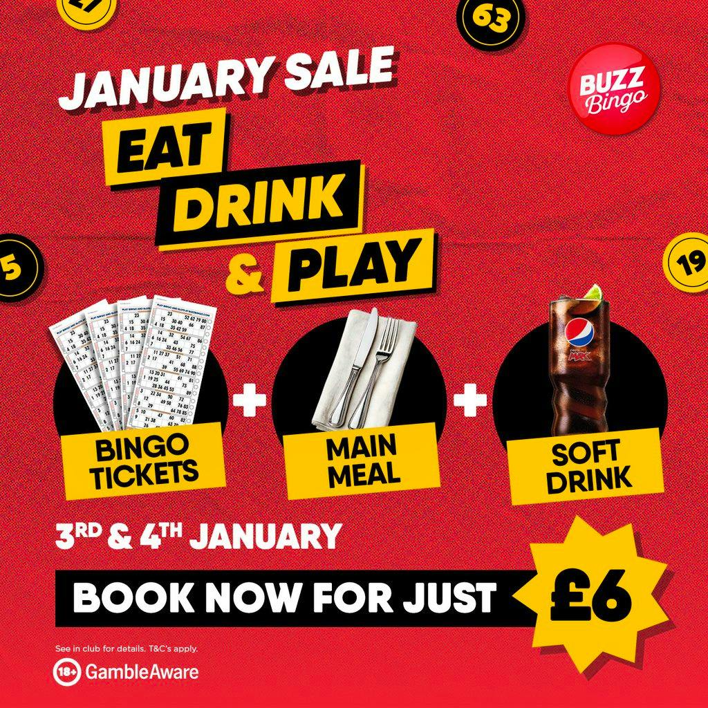 Eat, Drink & Play - Wallsend - January at Buzz Bingo Wallsend