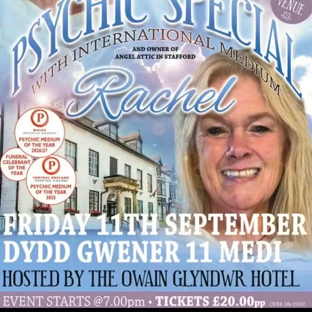 Digwyddiad seicig arbennig Psychic special with Medium Rachel at Owain Glyndwr Hotel, Corwen, LL21 0DL
