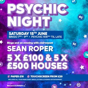 An evening of Bingo & renowned Psychic - Sean Roper 15/6/24