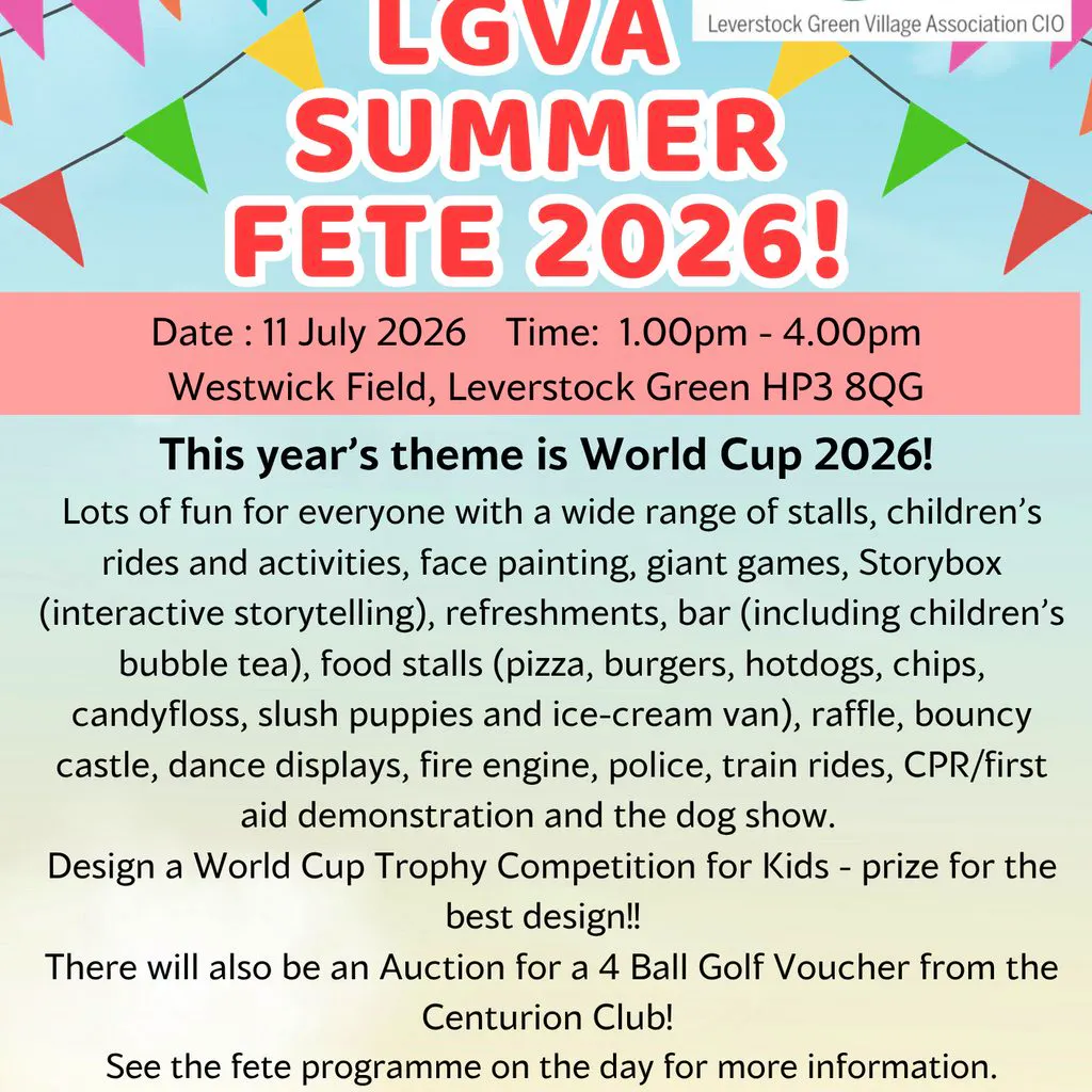 Leverstock Green Annual Fete - Saturday 11th July 2026 at Leverstock Green Village Hall