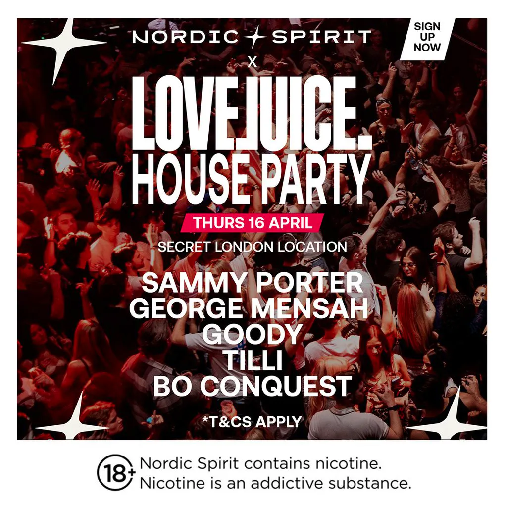 LoveJuice - FREE POP UP HOUSE PARTY - Secret Location London - at Secret East London Location
