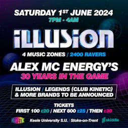 Illusion Mc Energy 30 years in the game - Rave Tickets | Keele SU (Keele University Students' Union) Newcastle-under-Lyme  | Sat 1st June 2024 Lineup
