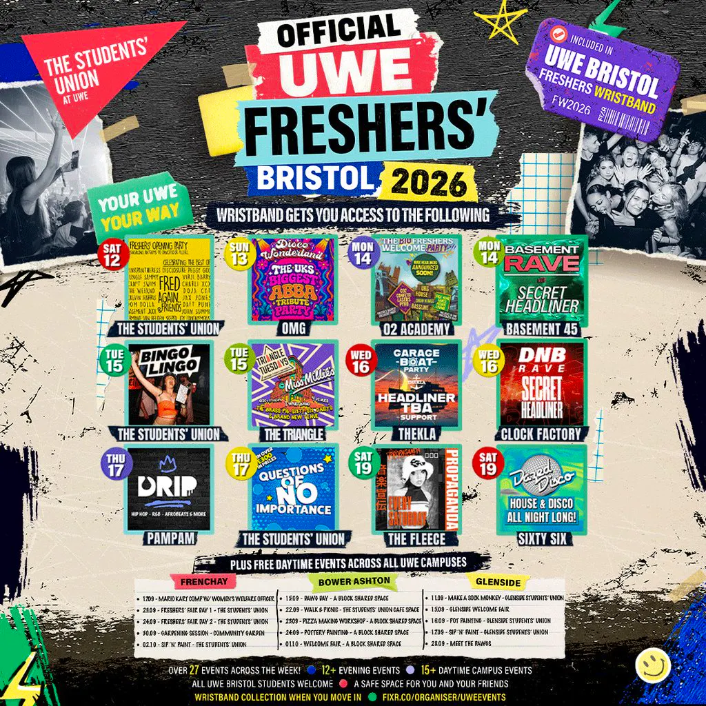 The OFFICIAL UWE Bristol Freshers' Week Wristband 2026 at The Students Union At UWE