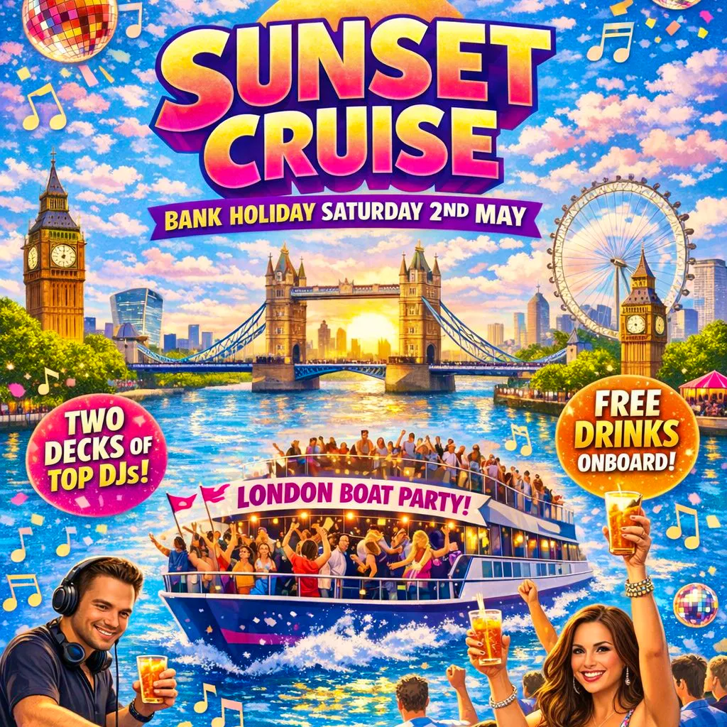 Sunset Cruise Bank Holiday weekend. Open bar 4 hours at Crown Pier