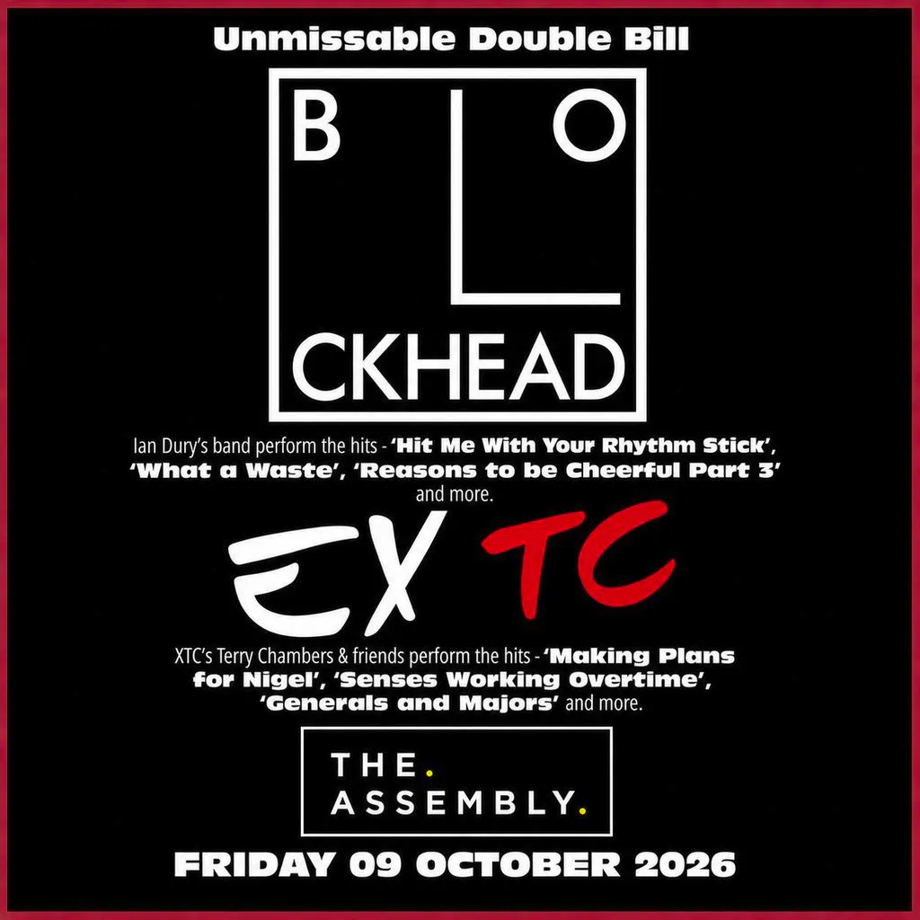 THE BLOCKHEADS + EXTC Friday 09/10/26 at The Assembly Leamington
